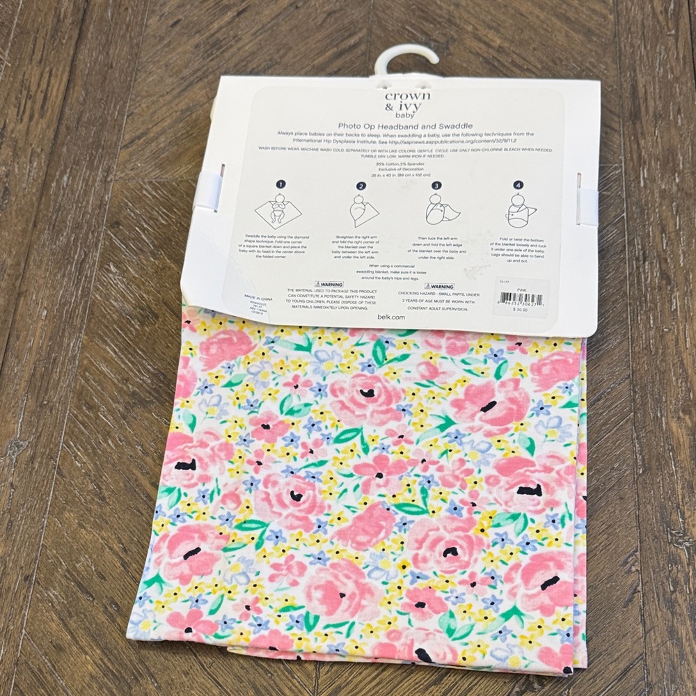 crown & ivy Floral Headband and Swaddle Set - Pink and Yellow - Picture 5 of 6